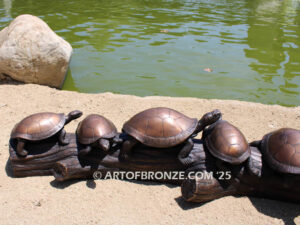 Painted Turtles six turtles basking on log high quality bronze statue artwork for public or private display