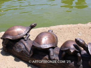 Painted Turtles six turtles basking on log high quality bronze statue artwork for public or private display