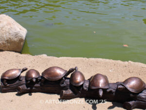 Painted Turtles six turtles basking on log high quality bronze statue artwork for public or private display