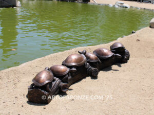 Painted Turtles six turtles basking on log high quality bronze statue artwork for public or private display