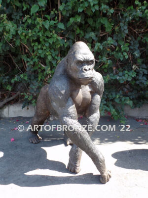 Western Lowland lost wax high quality bronze cast outdoor walking gorilla statue