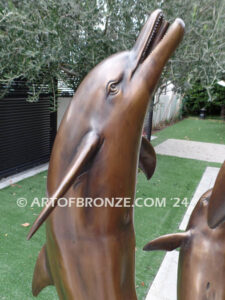 Rising Symphony fine art gallery bronze statue of four leaping dolphins in fountain