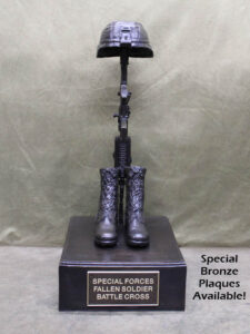 Fallen Soldier Battlefield Cross life-size bronze statue memorial honoring special forces