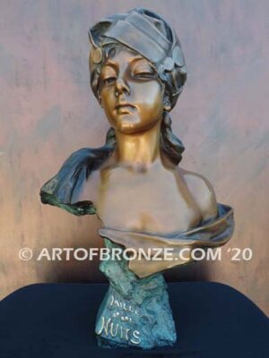 One Thousand and One Nights art nouveau style bronze bust statue of Queen Scheherazade of Arabian Nights