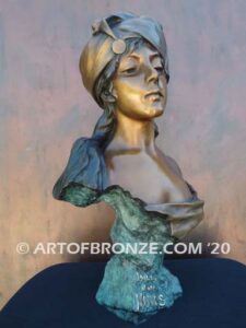 One Thousand and One Nights art nouveau style bronze bust statue of Queen Scheherazade of Arabian Nights