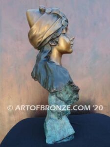 One Thousand and One Nights art nouveau style bronze bust statue of Queen Scheherazade of Arabian Nights